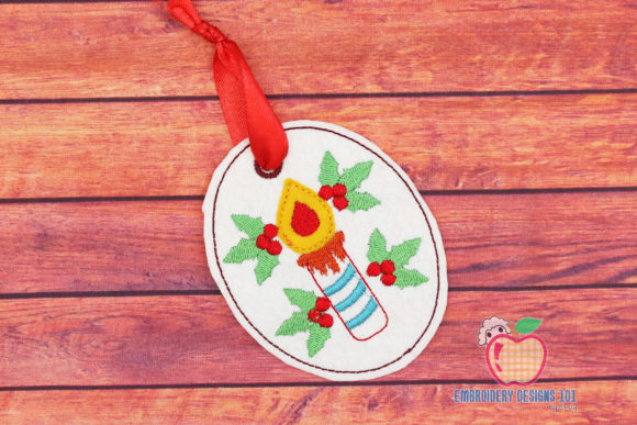 Christmas Candle and Holly Berry Embroidery Design