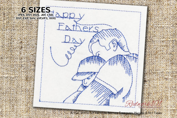 Father Holding Son Bluework Embroidery